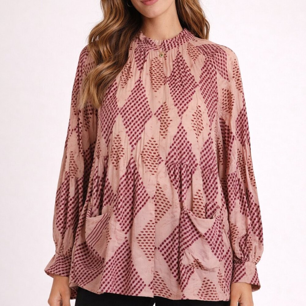 Hofmann Copenhagen Abstract Pintuck Pocket Balloon Sleeve Boho Blouse 38/Medium